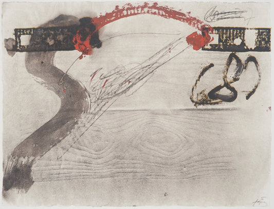 Antoni TAPIES : La traversée du pont rouge - Lithographie signée