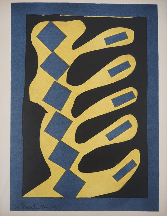 Henri MATISSE : Decoupage sur fond bleu - Lithographie signée
