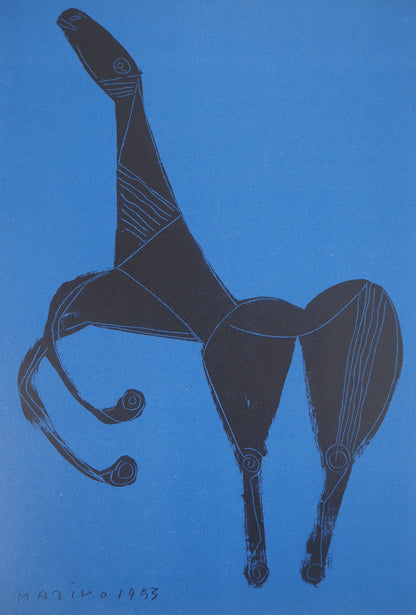 Marino MARINI : Le cheval noir - Lithographie originale signée
