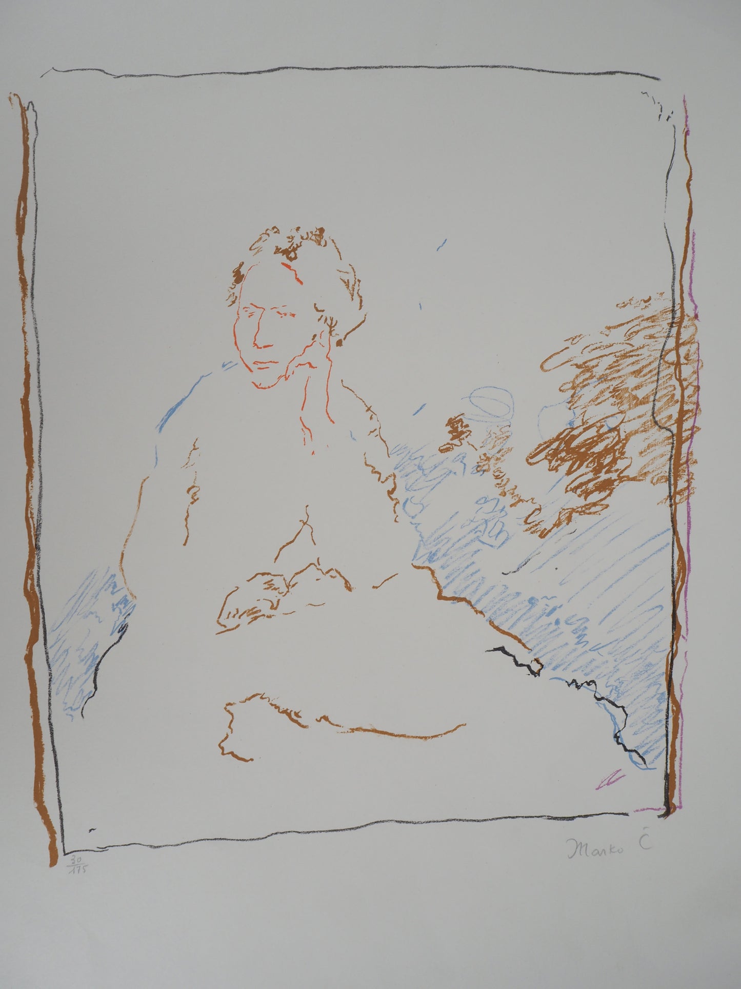 Marko CELEBONOVIC : Jeune fille pensive - Lithographie originale signée