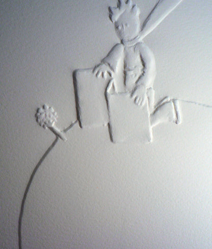Antoine DE SAINT EXUPERY : Le petit prince, la rose et le livre - Gravure sur bois