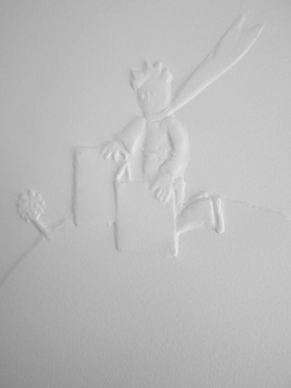 Antoine DE SAINT EXUPERY : Le petit prince, la rose et le livre - Gravure sur bois
