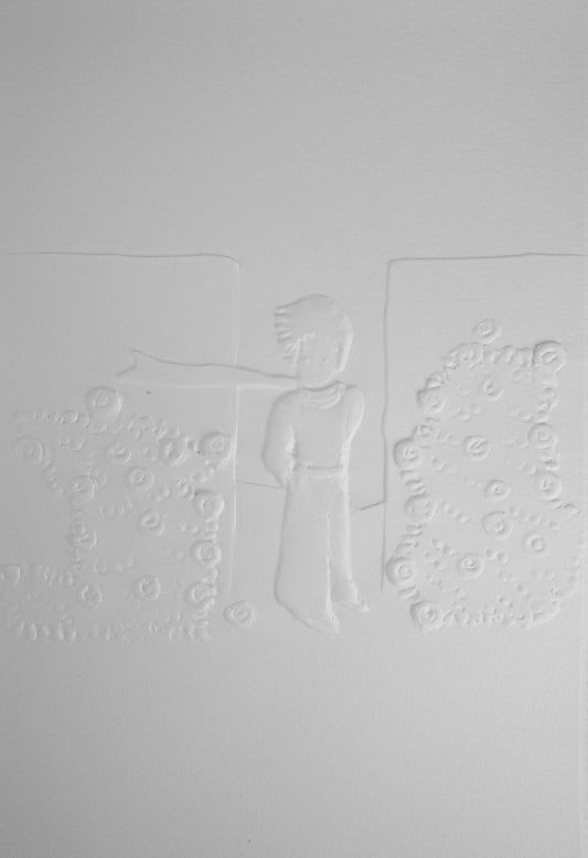 Antoine DE SAINT EXUPERY :  Le petit prince et la roseraie - Gravure sur bois