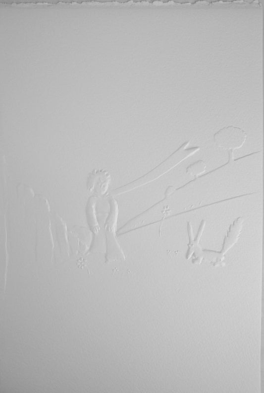 Antoine DE SAINT EXUPERY : Le petit prince et le renard - Gravure sur bois