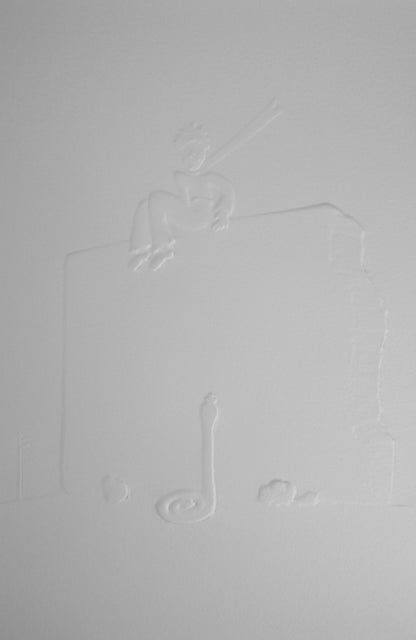 Antoine DE SAINT EXUPERY : Le petit prince observe le serpent - Gravure sur bois