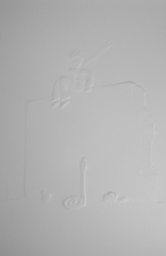 Antoine DE SAINT EXUPERY : Le petit prince observe le serpent - Gravure sur bois