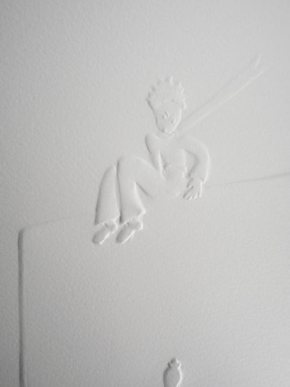 Antoine DE SAINT EXUPERY : Le petit prince observe le serpent - Gravure sur bois