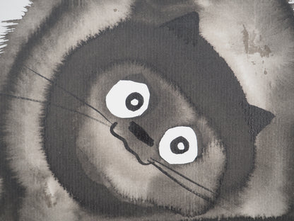 Laszlo TIBAY : Chat observant une coccinelle - Dessin original signé