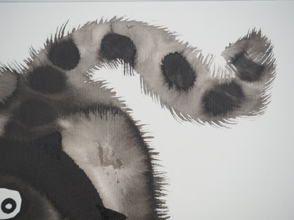 Laszlo TIBAY : Chat observant une coccinelle - Dessin original signé