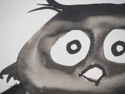 Laszlo TIBAY : L'hibou perché sur sa branche - Dessin original signé