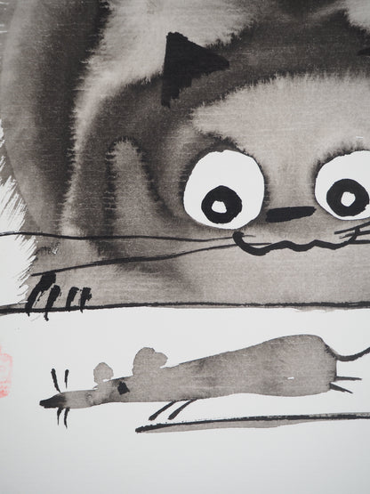 Laszlo TIBAY : Le chat et la souris - Dessin original signé