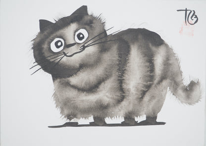 Laszlo TIBAY : Chat souriant - Dessin original signé