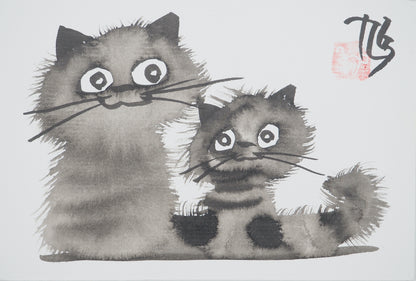 Laszlo TIBAY : Les copains - Dessin original signé