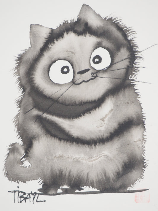 Laszlo TIBAY : Petite boule de poil - Dessin original signé