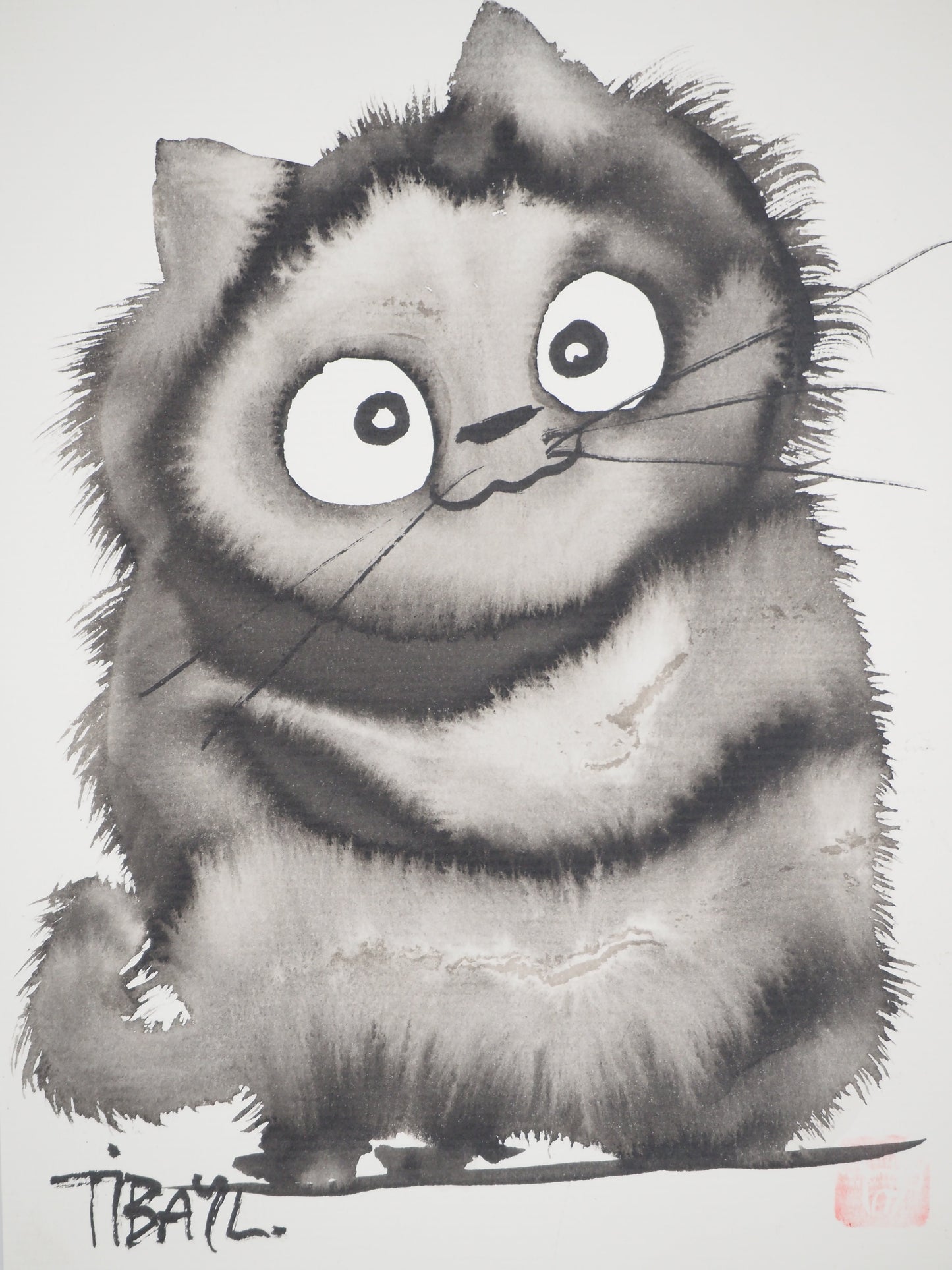 Laszlo TIBAY : Petite boule de poil - Dessin original signé