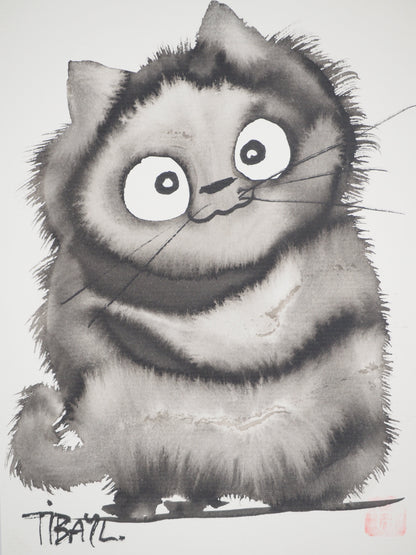 Laszlo TIBAY : Petite boule de poil - Dessin original signé