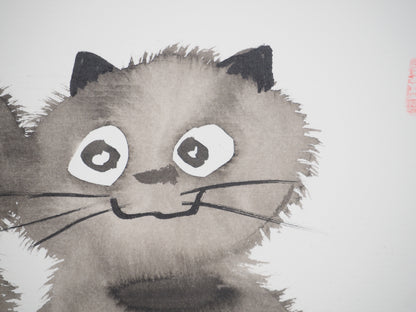 Laszlo TIBAY : Deux chatons heureux - Dessin original signé