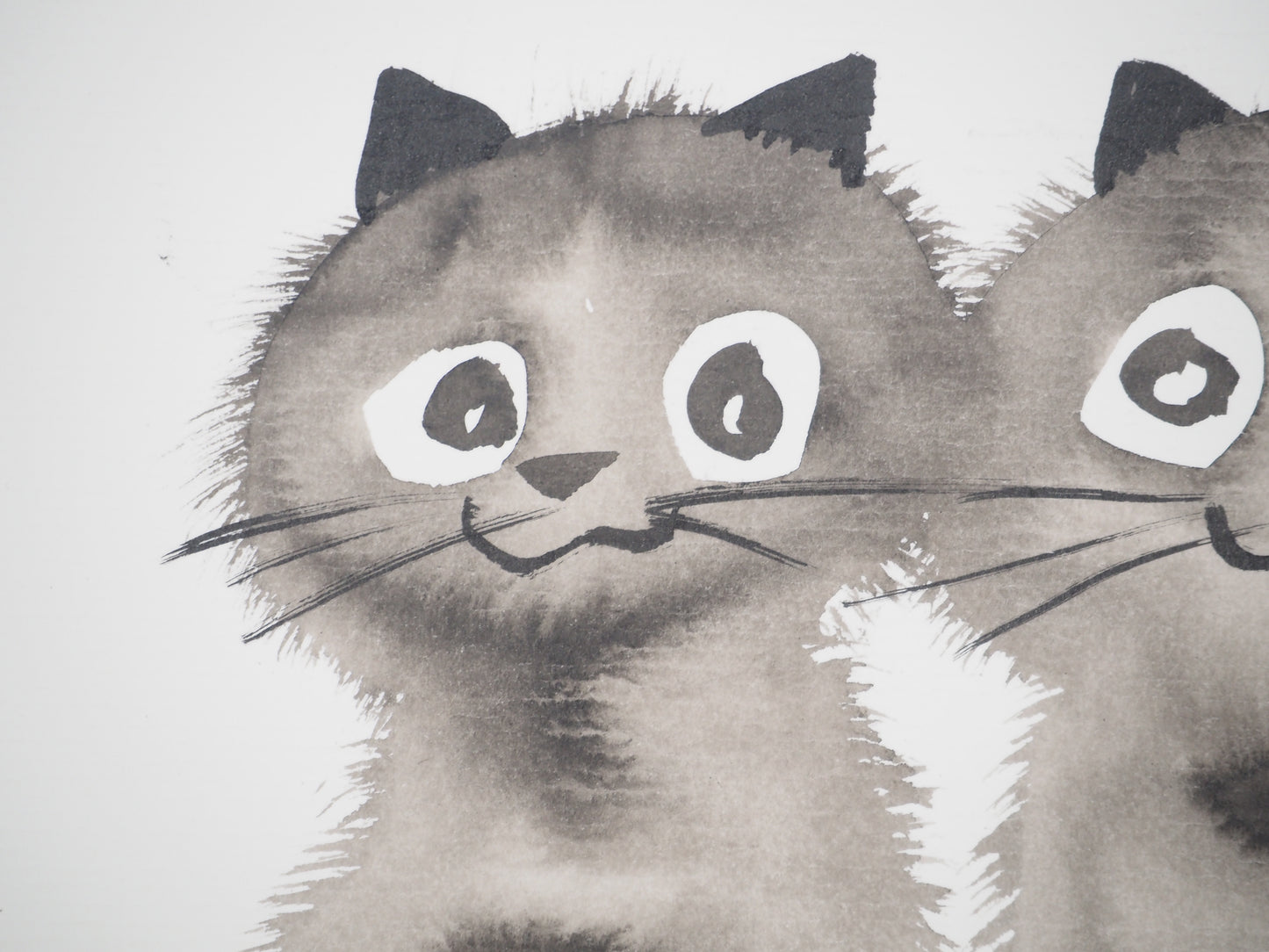 Laszlo TIBAY : Deux chatons heureux - Dessin original signé