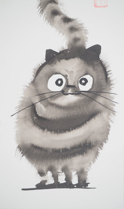 Laszlo TIBAY : Chat de face - Dessin original signé