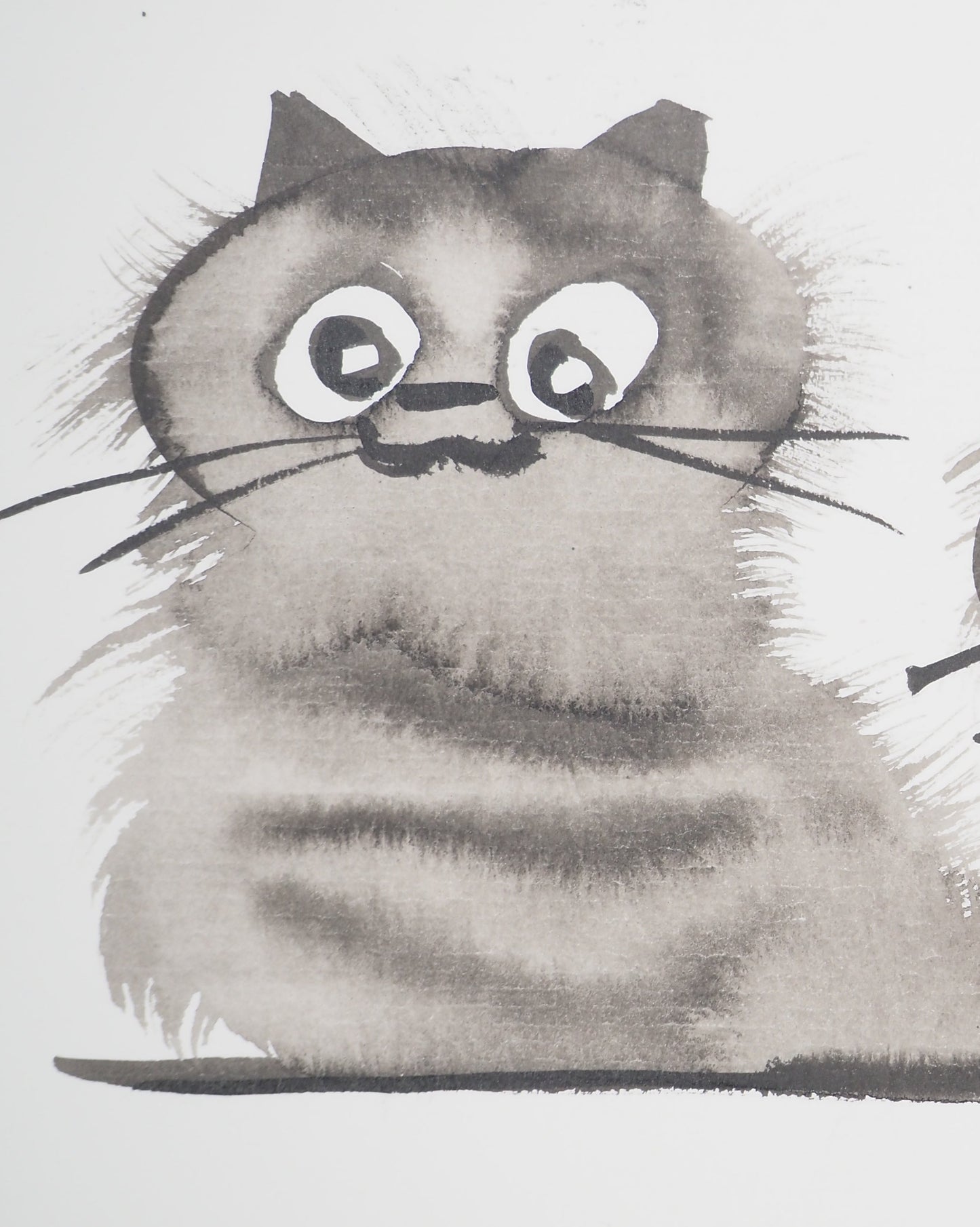 Laszlo TIBAY : Mère et sa fratrie de chatons - Dessin original signé