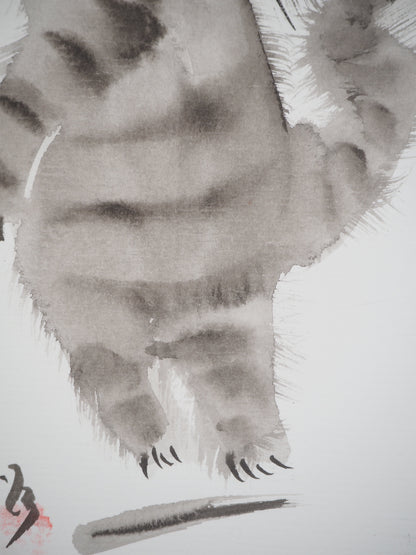 Laszlo TIBAY : Chaton jouant avec un papillon - Dessin original signé