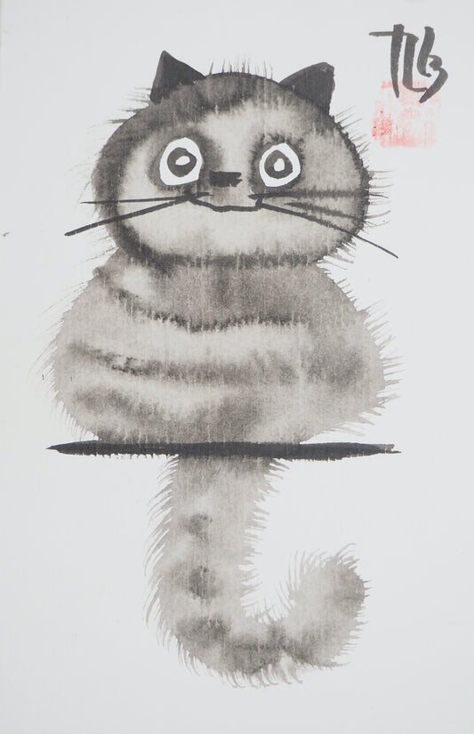 Laszlo TIBAY : Chaton rêveur - Dessin original signé