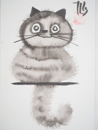 Laszlo TIBAY : Chaton rêveur - Dessin original signé
