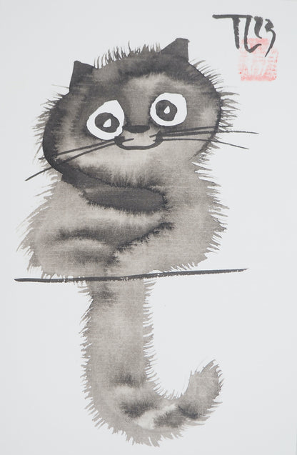 Laszlo TIBAY : Petit chaton doux - Dessin original signé
