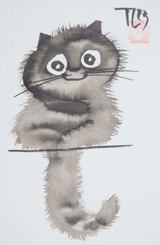 Laszlo TIBAY : Petit chaton doux - Dessin original signé