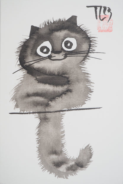 Laszlo TIBAY : Petit chaton doux - Dessin original signé