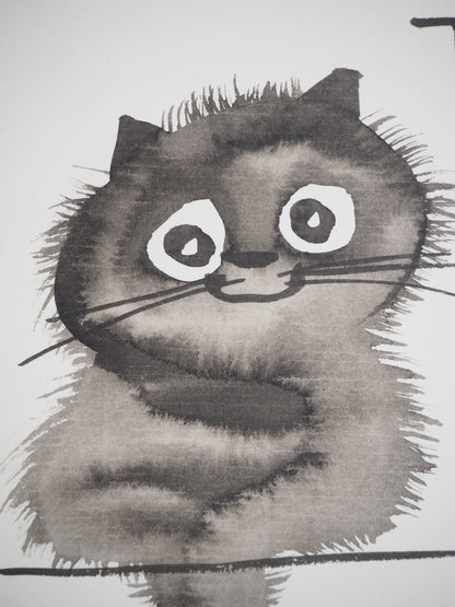 Laszlo TIBAY : Petit chaton doux - Dessin original signé