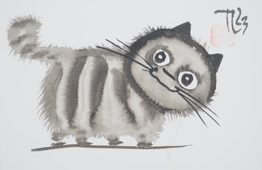 Laszlo TIBAY : Chaton observateur - Dessin original signé