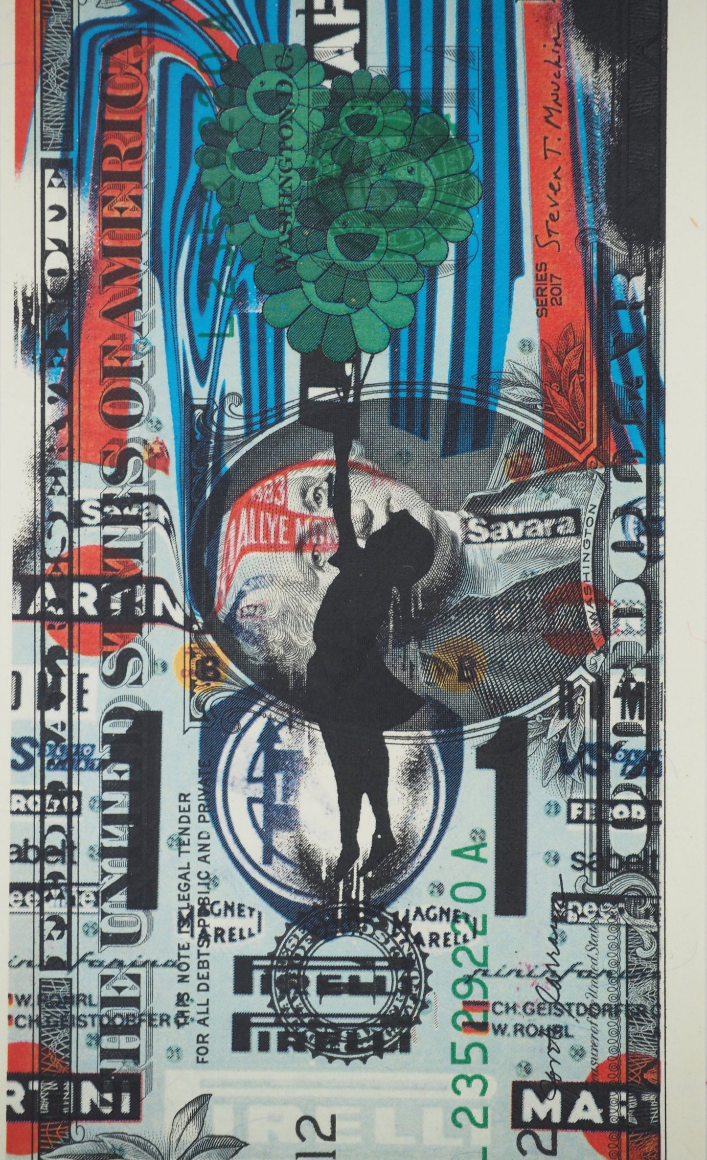 Death NYC : Banksy girl holding Murakami flowers - Sérigraphie originale signée