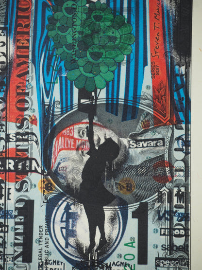 Death NYC : Banksy girl holding Murakami flowers - Sérigraphie originale signée