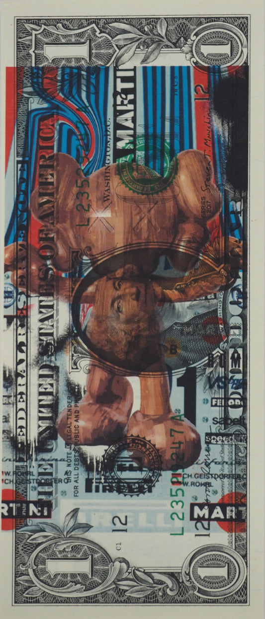 Death NYC : Wooden Kaws on Martini's background - Sérigraphie originale signée