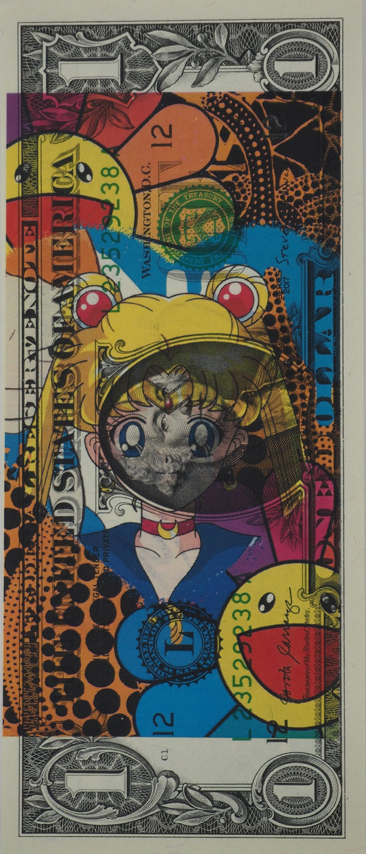 Death NYC : Sailor Moon between Murakami’s pumpkins orange & Kusama’s flowers  - Sérigraphie originale signée