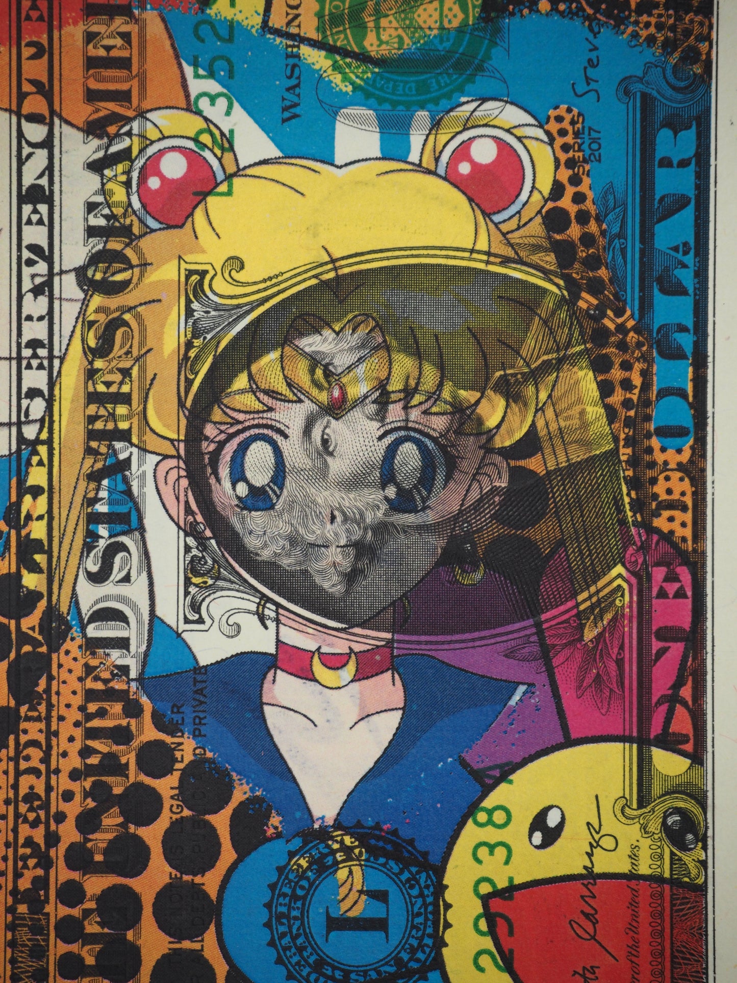 Death NYC : Sailor Moon between Murakami’s pumpkins orange & Kusama’s flowers  - Sérigraphie originale signée
