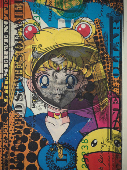 Death NYC : Sailor Moon between Murakami’s pumpkins orange & Kusama’s flowers  - Sérigraphie originale signée