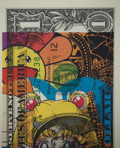 Death NYC : Sailor Moon between Murakami’s pumpkins orange & Kusama’s flowers  - Sérigraphie originale signée