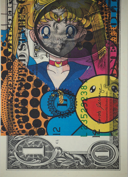 Death NYC : Sailor Moon between Murakami’s pumpkins orange & Kusama’s flowers  - Sérigraphie originale signée