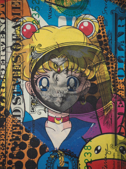Death NYC : Sailor Moon between Murakami’s pumpkins orange & Kusama’s flowers  - Sérigraphie originale signée