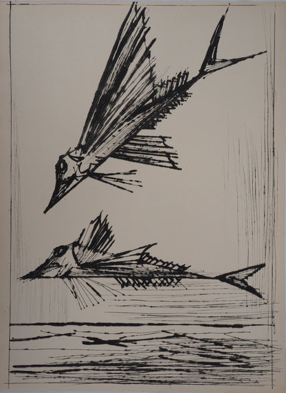Bernard BUFFET : Poissons volants - Gravure originale