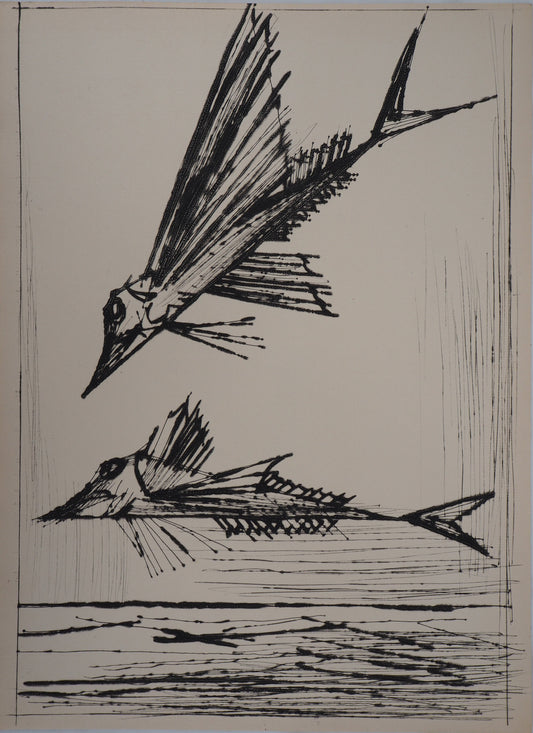 Bernard BUFFET : Poissons volants - Gravure originale