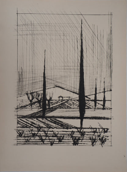 Bernard BUFFET : Paysage Italien - Gravure originale