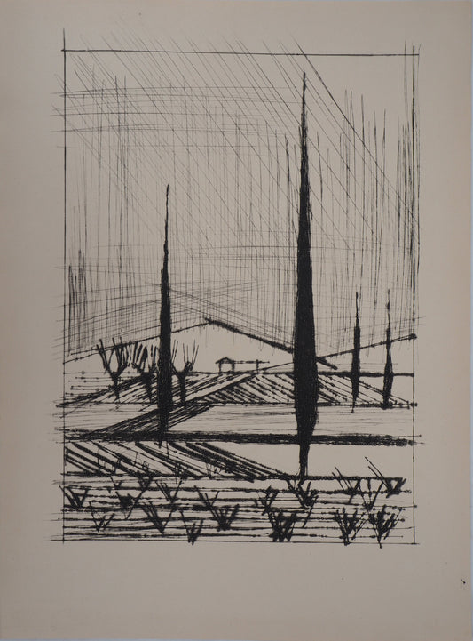 Bernard BUFFET : Paysage Italien - Gravure originale