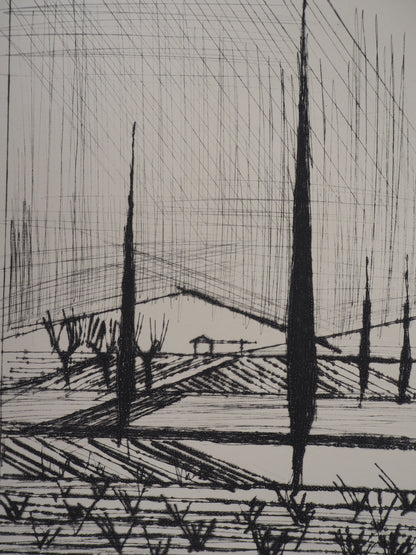 Bernard BUFFET : Paysage Italien - Gravure originale