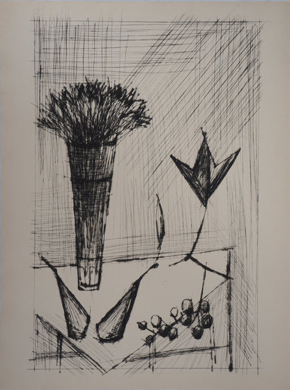 Bernard BUFFET : Nature morte aux bouquet et aux fruits - Gravure originale