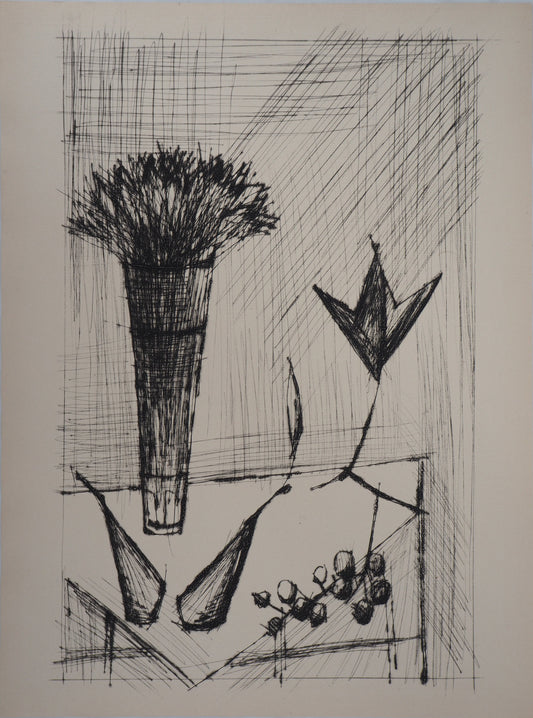 Bernard BUFFET : Nature morte aux bouquet et aux fruits - Gravure originale