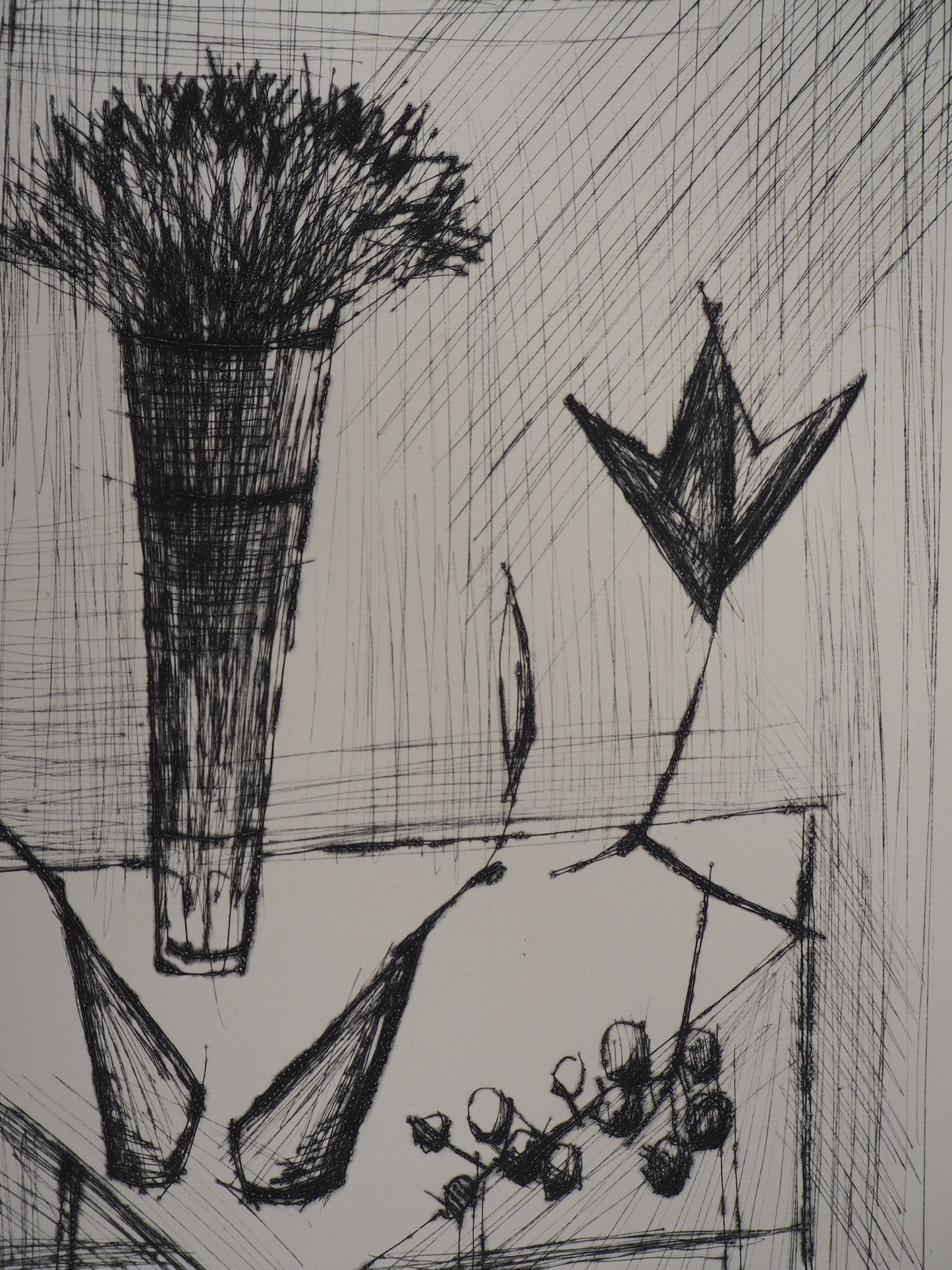 Bernard BUFFET : Nature morte aux bouquet et aux fruits - Gravure originale