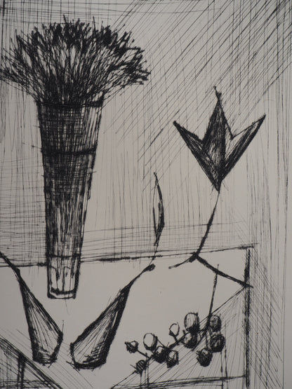 Bernard BUFFET : Nature morte aux bouquet et aux fruits - Gravure originale